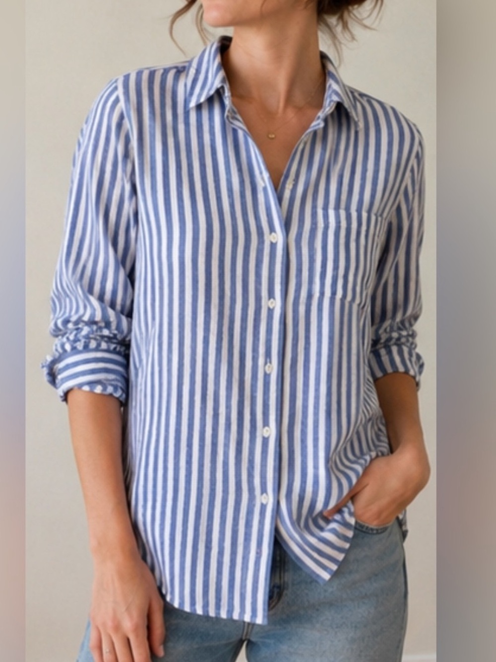 NWT J. Crew Blue and White Stripe Button Down